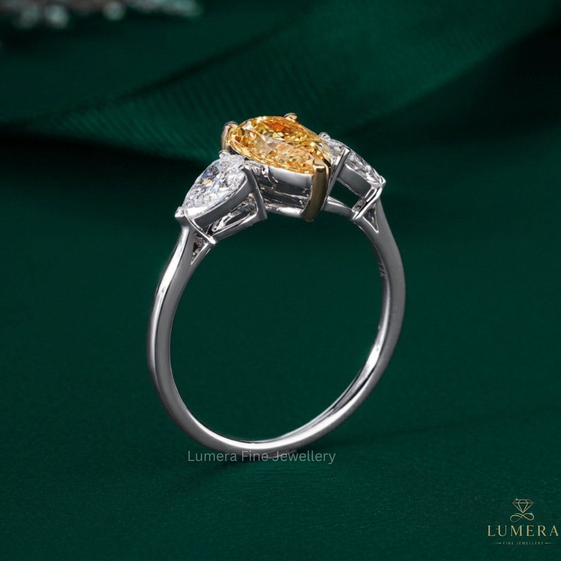Color stone engagement ring with Three stone diamond ring.