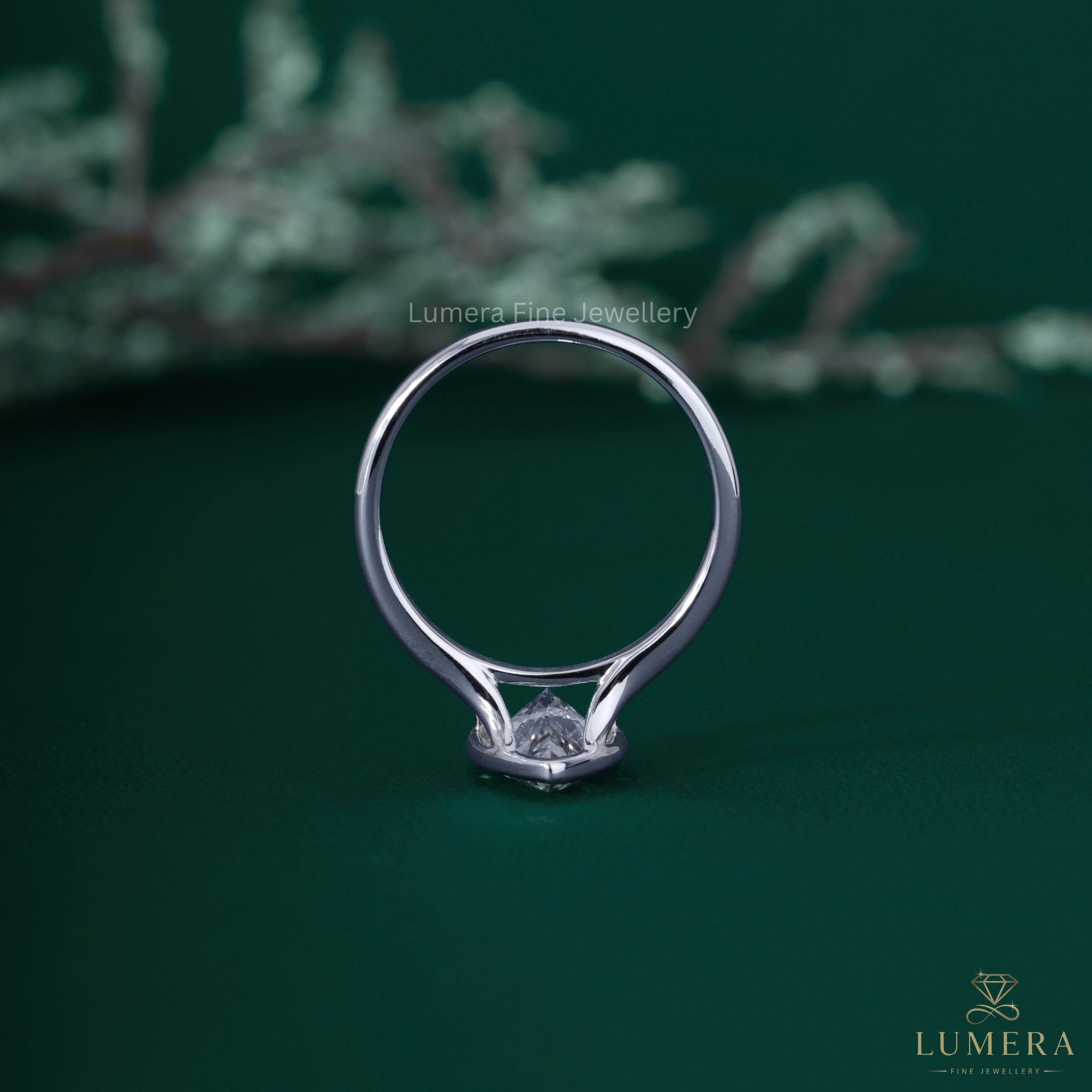 Almond engagement ring with solitaire engagement ring.
