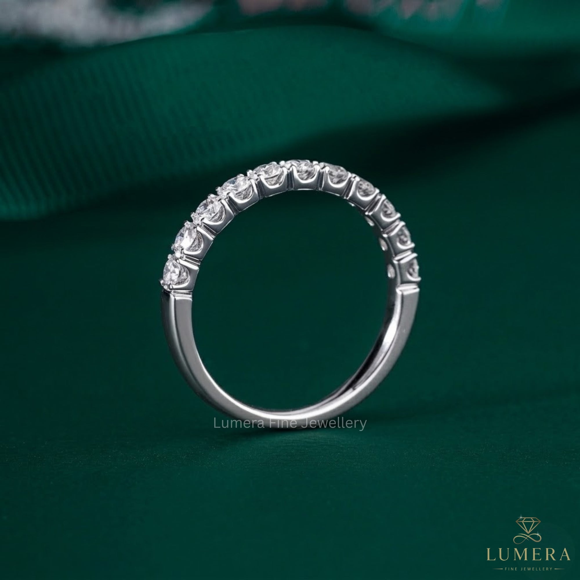 0.7 TCW Round Cut Diamond Wedding Band  | Stackable Half Eternity band