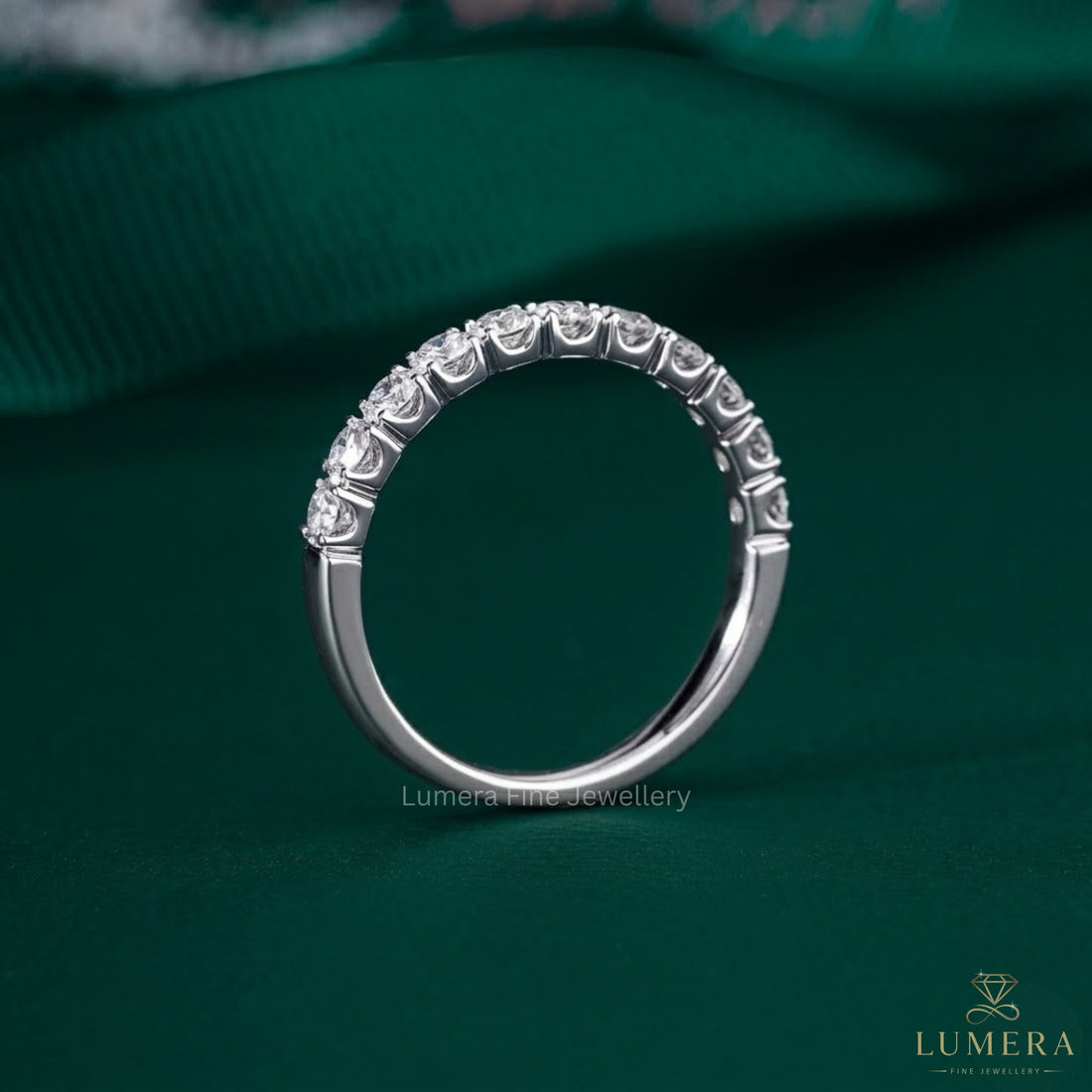 0.7 TCW Round Cut Diamond Wedding Band  | Stackable Half Eternity band