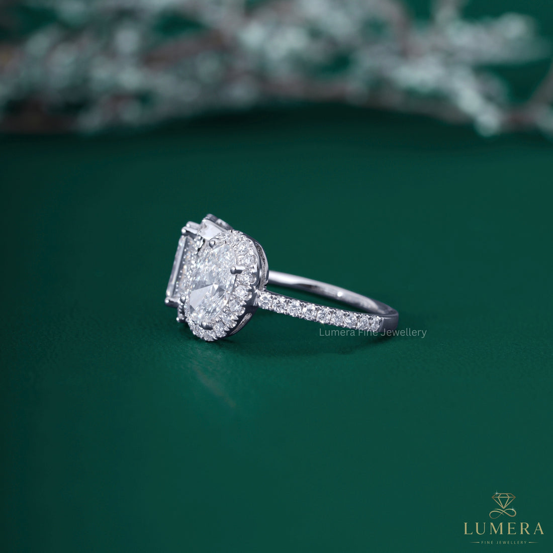 Oval cut ring with Toi et moi engagement ring.