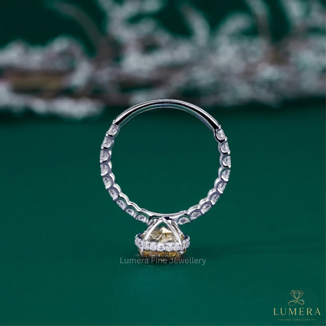lab grown oval engagement rings with U prong pave band​.