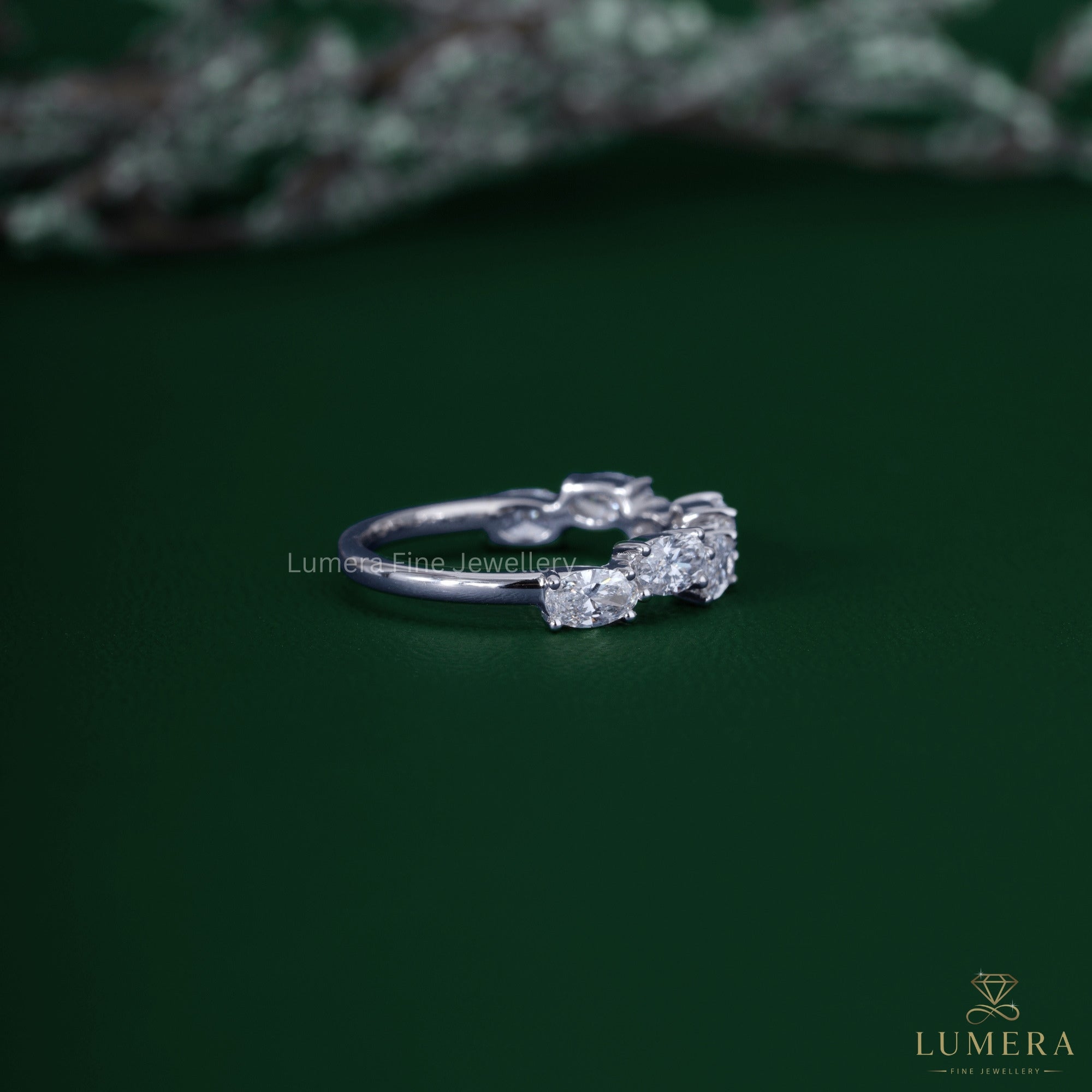 Lab diamond wedding band with seven stone wedding band.