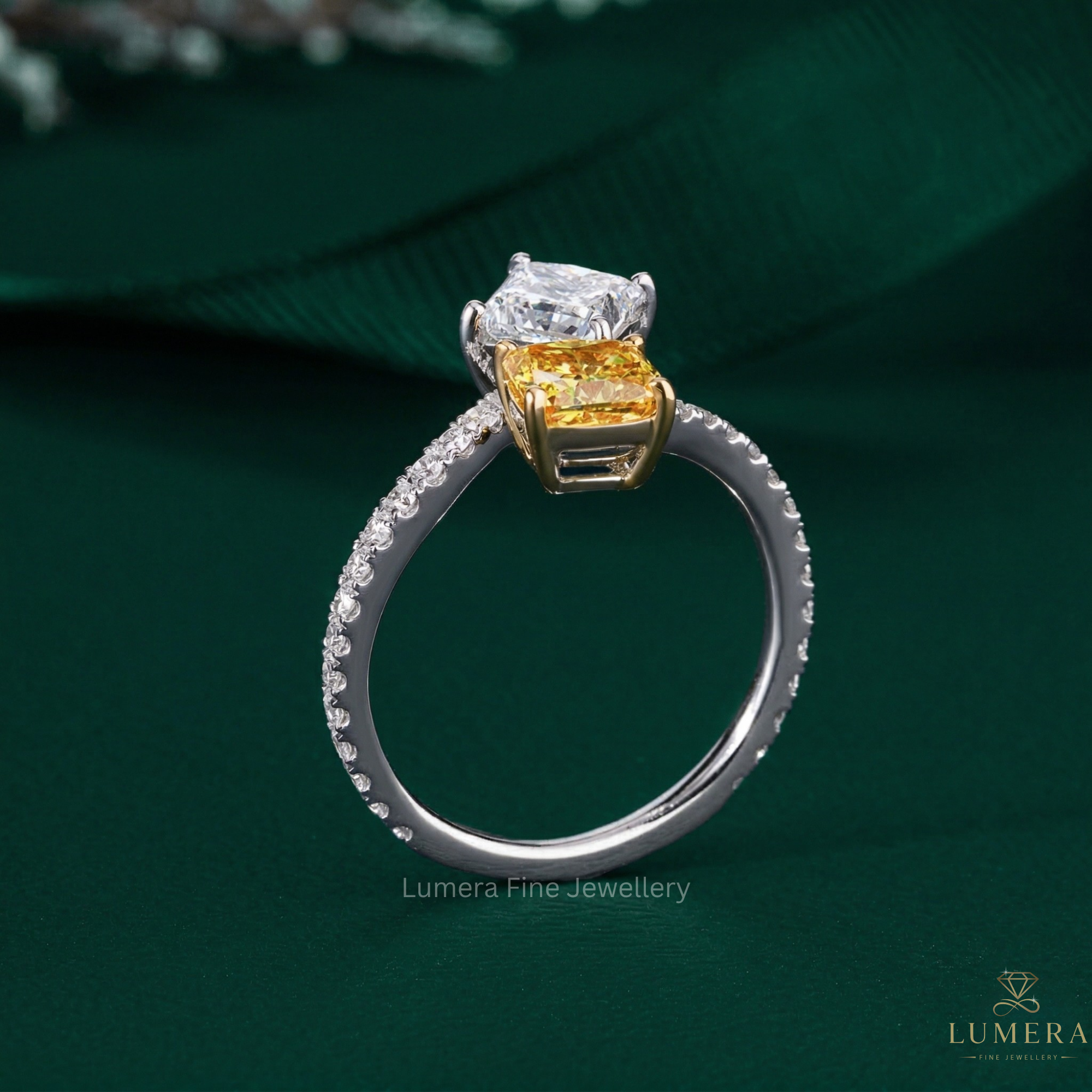 princess engagement ring with princess diamond ring.