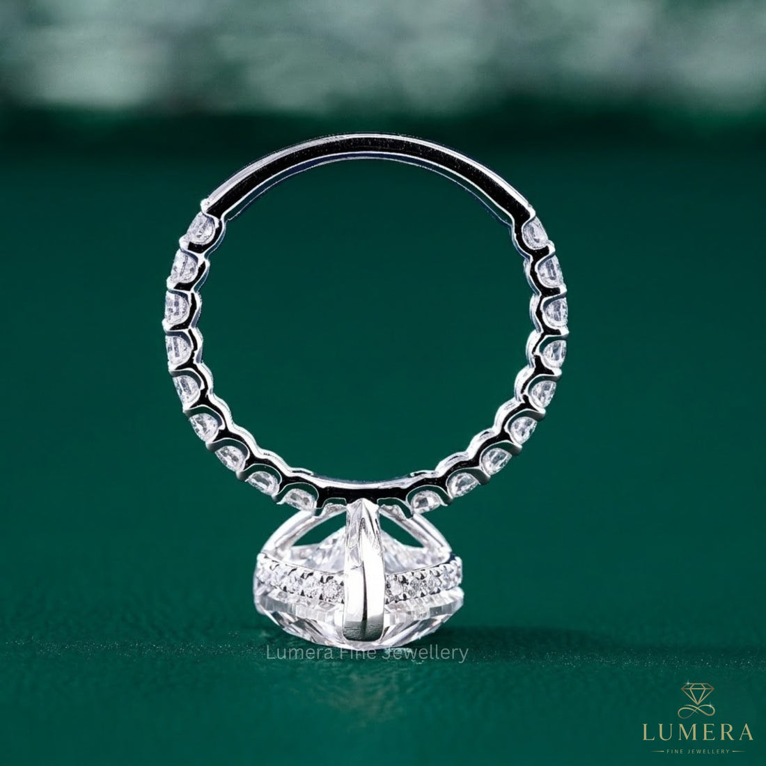 Heart cut ring with pave set ring.