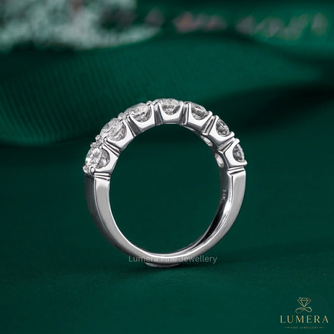 1.7 TCW Round Cut Lab Grown Diamond Half Eternity Sparkling Wedding Band