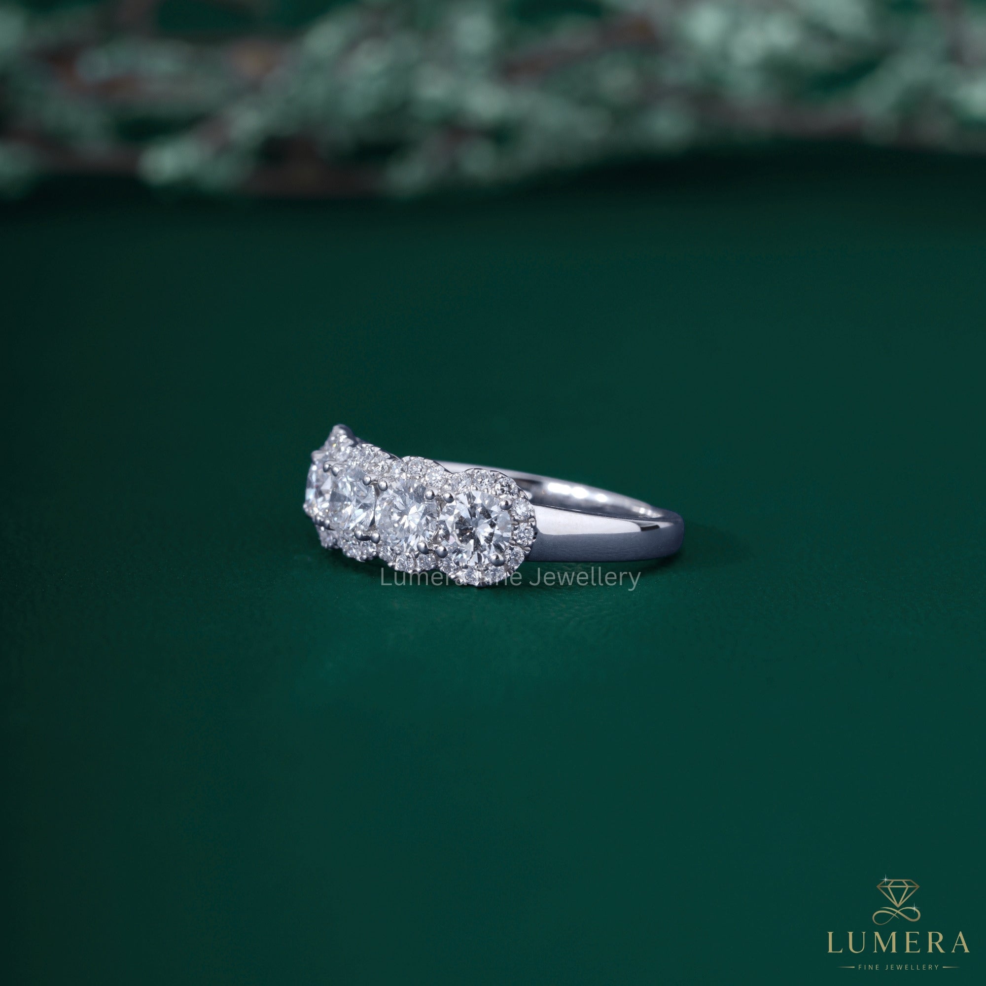 5 stone diamond band with half eternity wedding band.