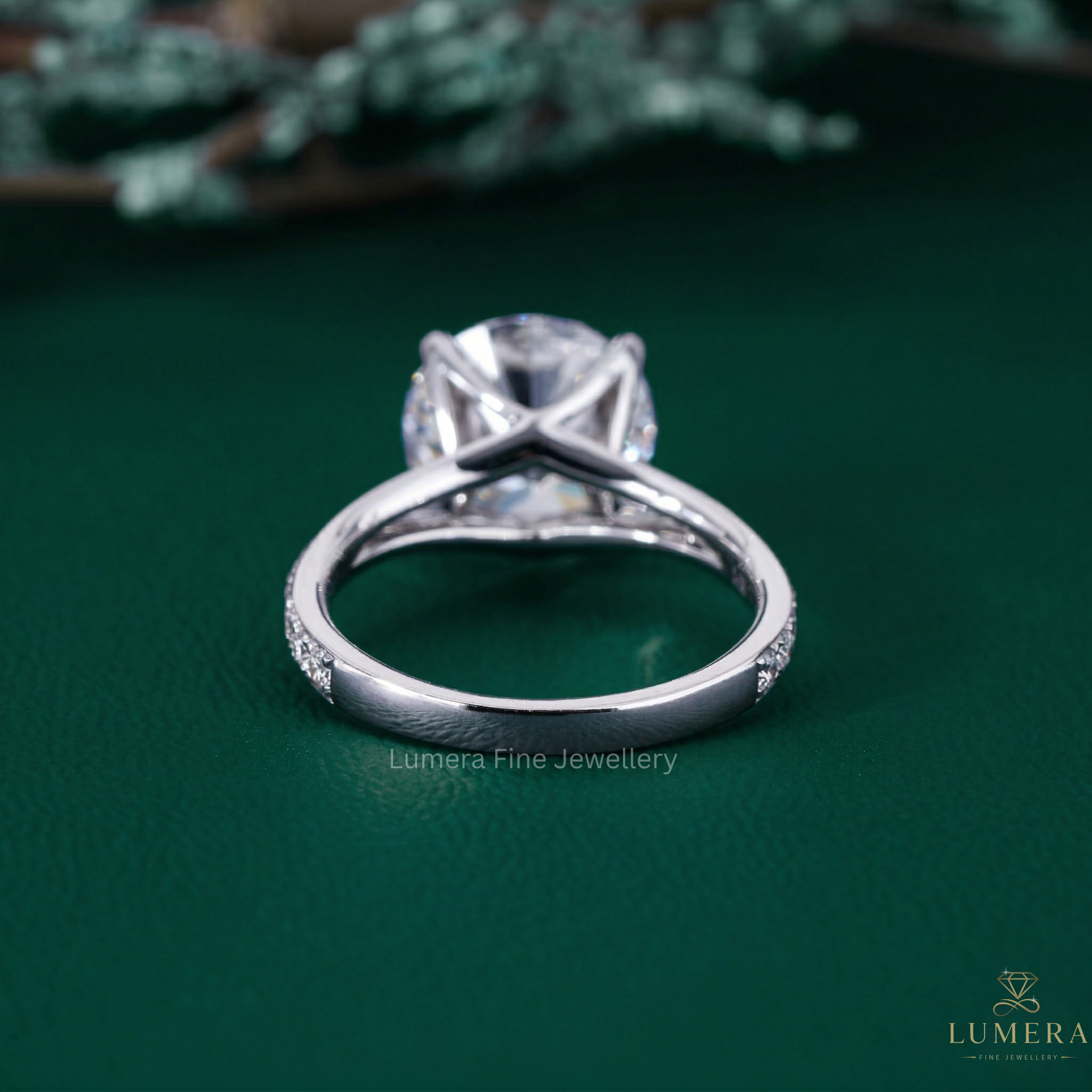 pave diamond band with pave engagement ring.