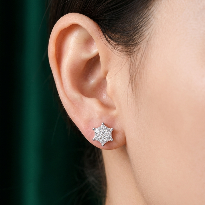 Basket Set Solitaire Hexagon Diamond Earrings