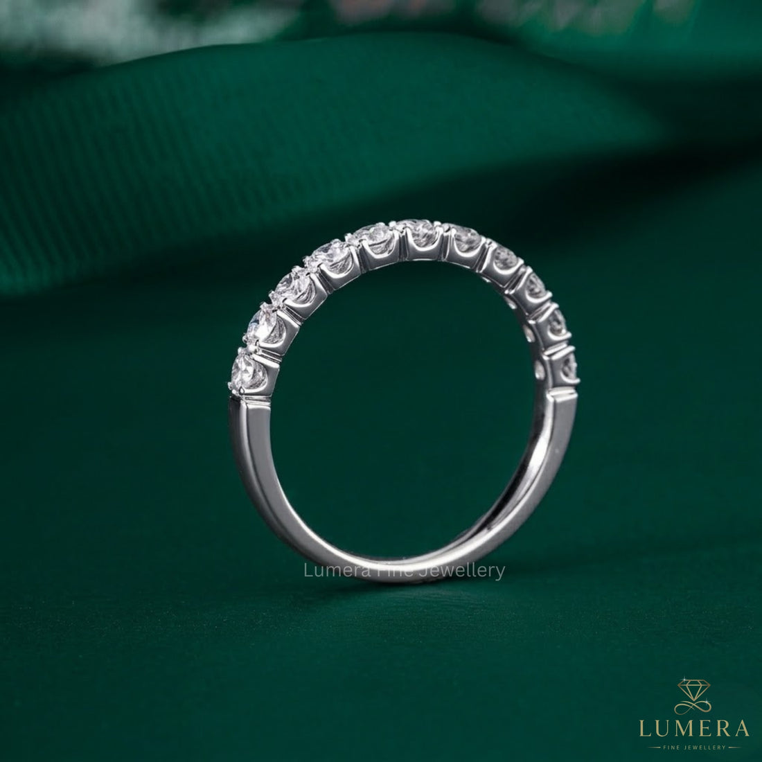 0.7 TCW Round Cut Lab Grown Diamond Half Eternity Wedding Ring