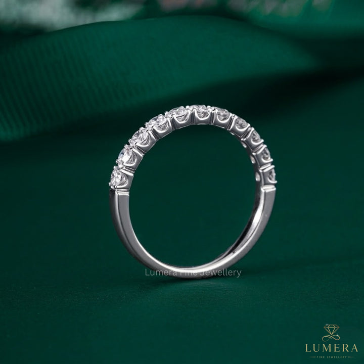 0.7 TCW Round Cut Lab Grown Diamond Half Eternity Wedding Ring