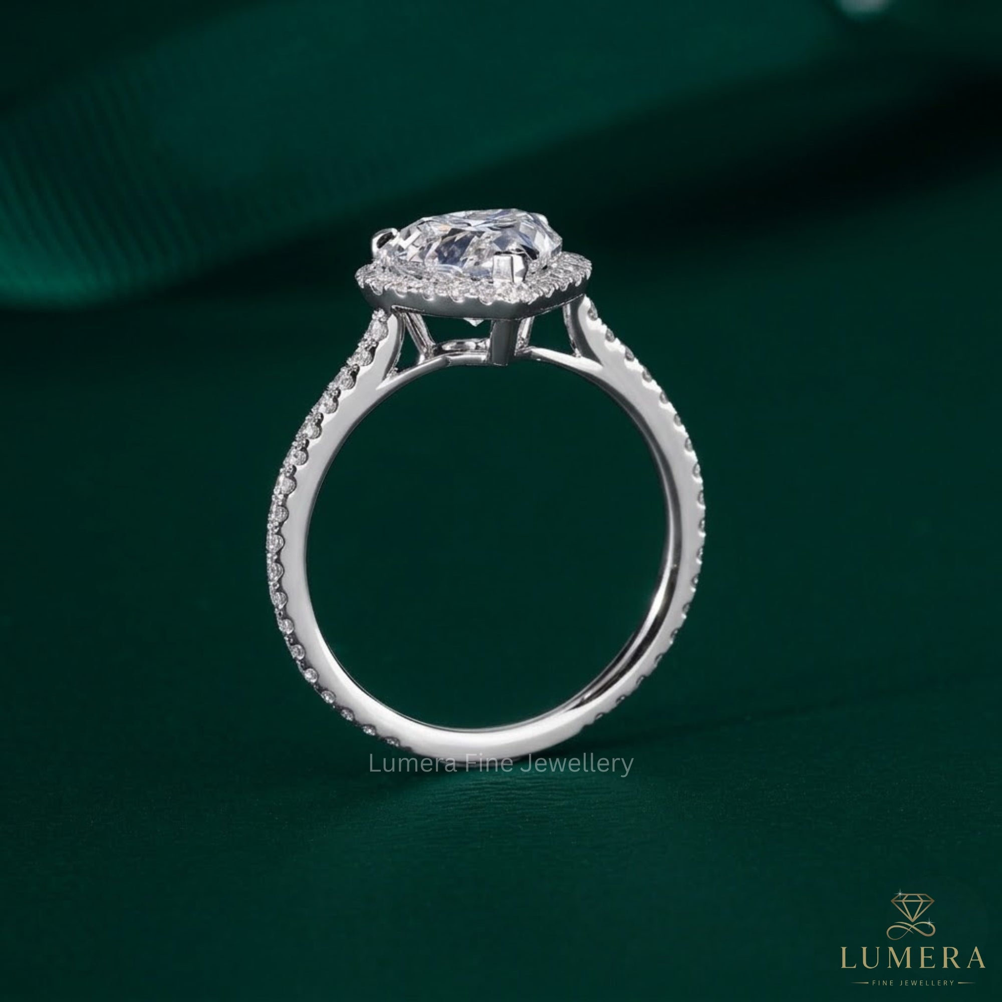 pave set diamond ring with cathedral ring.
