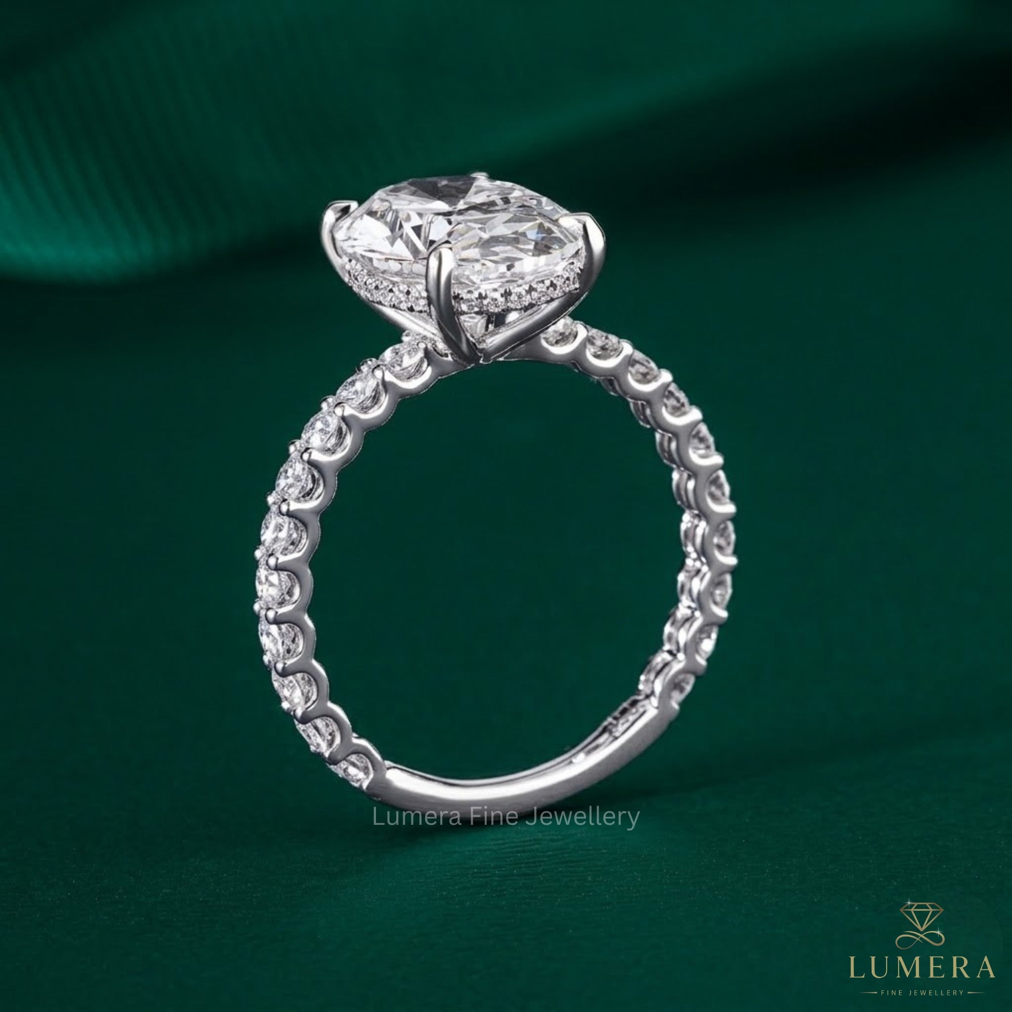 4.00 CT Oval Cut Lab Grown Diamond Pave set Engagement Ring