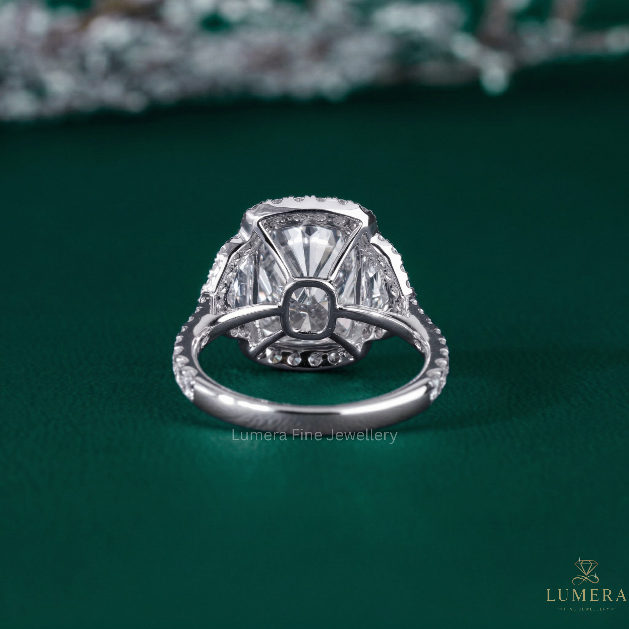 three stone engagement ring with past present future ring.