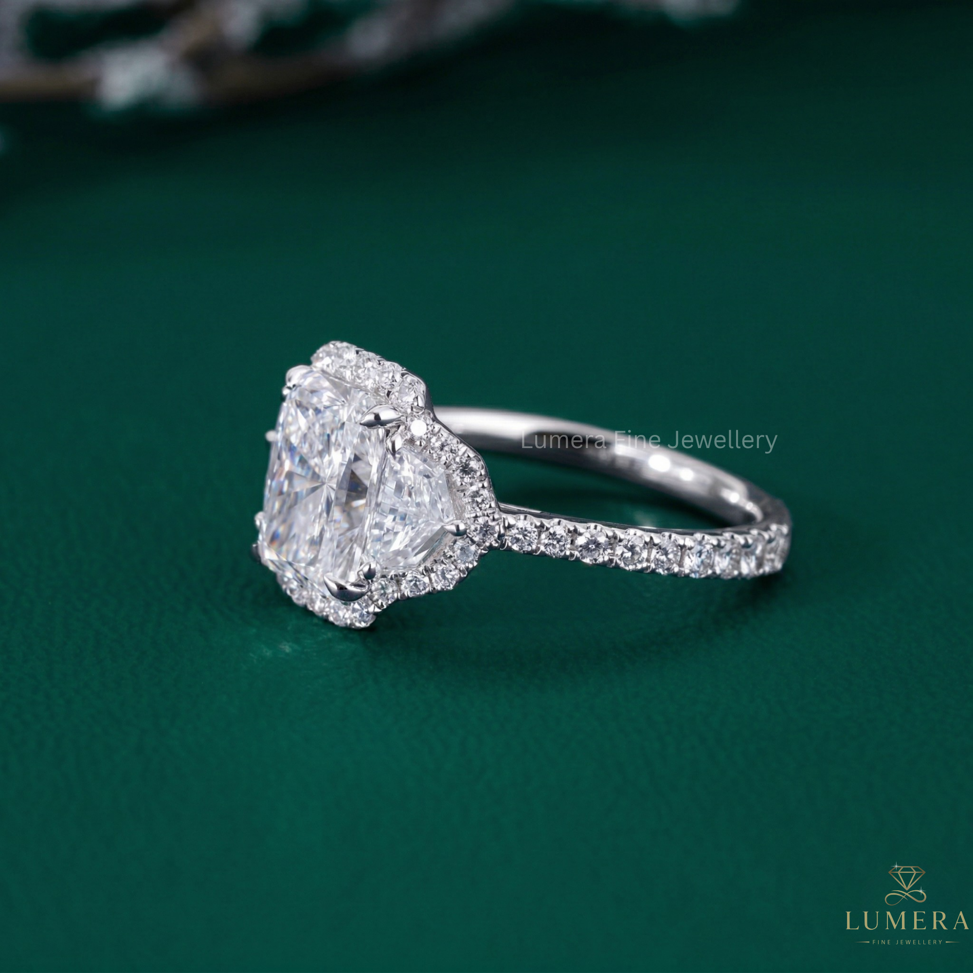 cathedral setting ring with halo engagement ring.