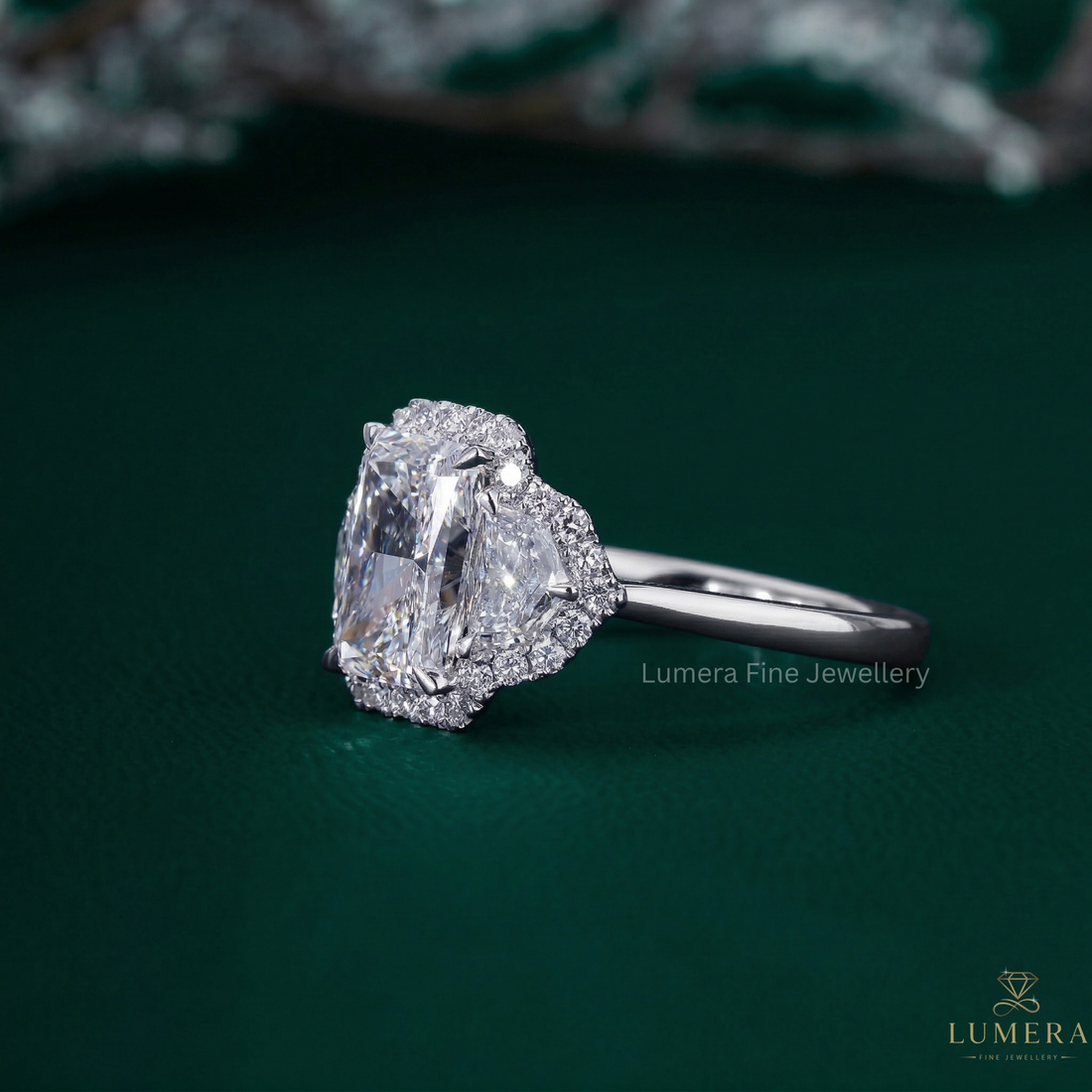 halo engagement ring with 3 stone halo ring.