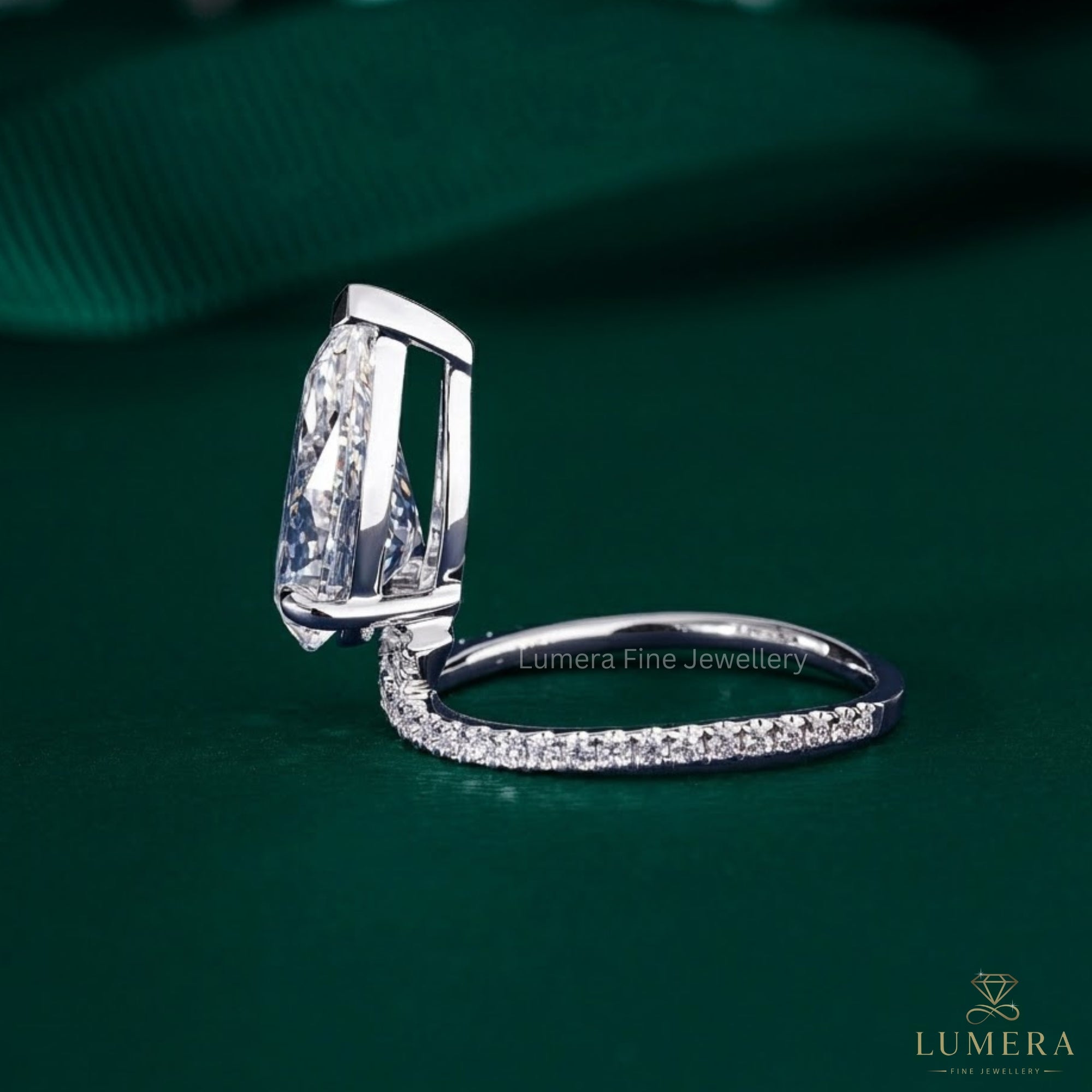 4.00 CT Elegant Pear Cut Diamond  Featuring Split Shank Pave Engagement Ring