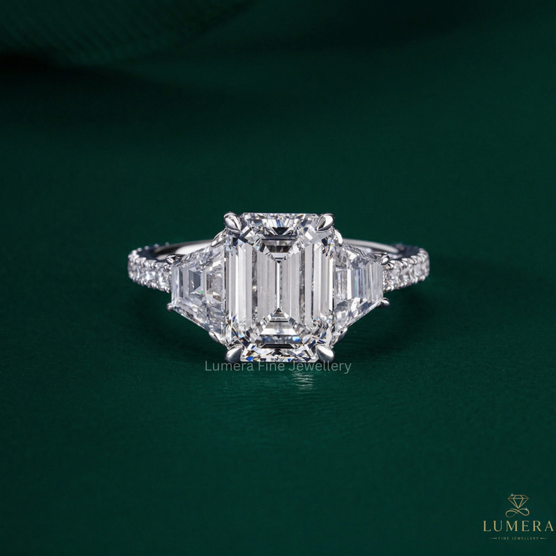 Pave Setting Ring with emerald diamond ring.
