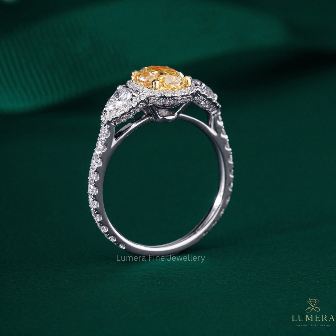 hidden halo diamond ring on prong setting.
