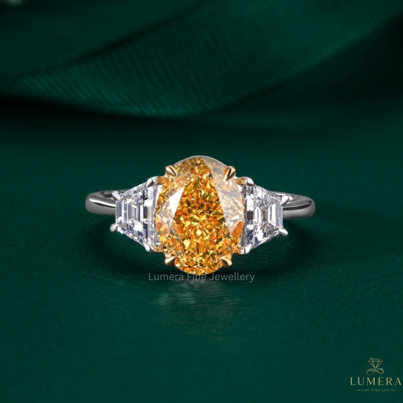 Oval Yellow Diamond Ring with yellow diamond ring.

