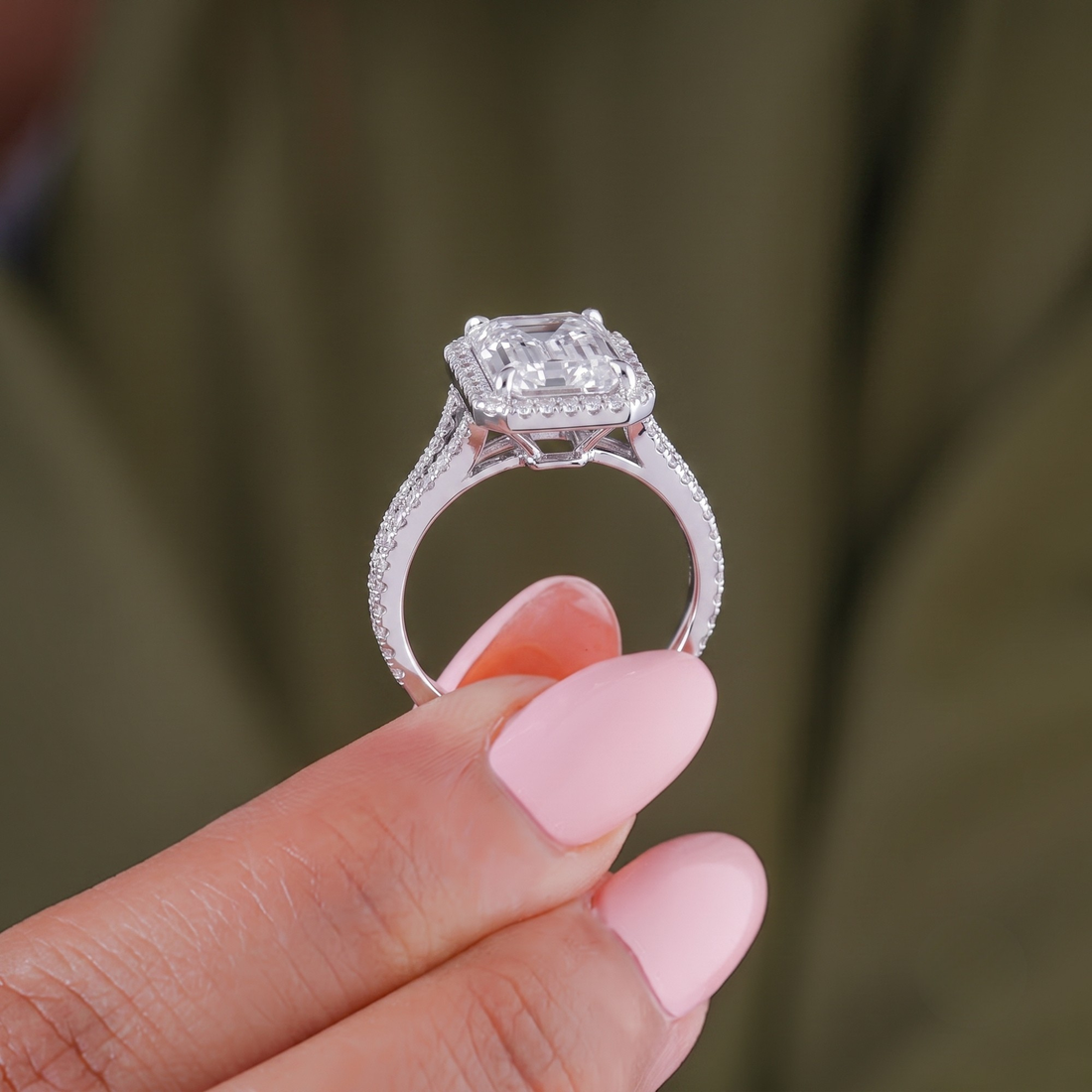 pave engagement ring with 4 claw prong setting.
