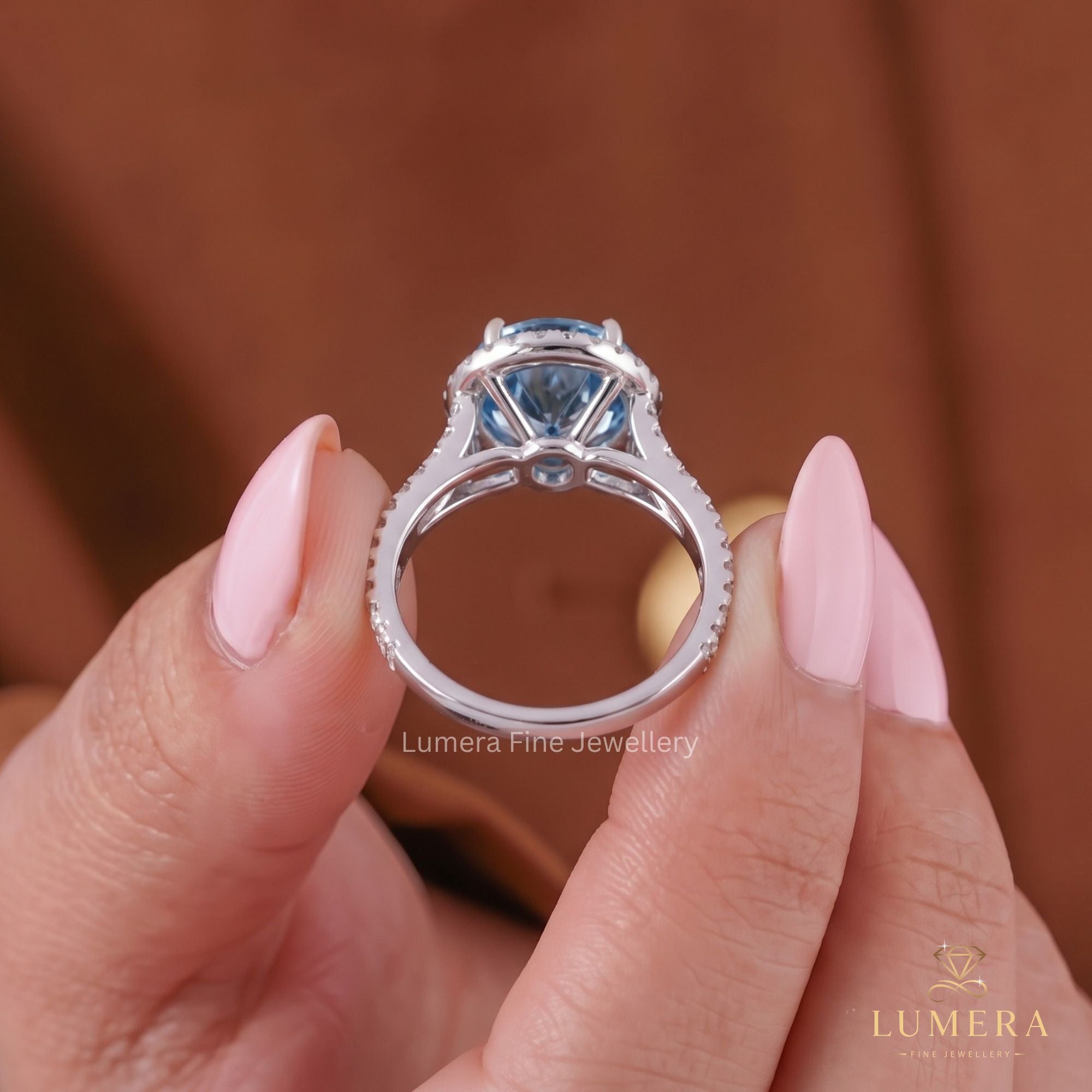 Halo engagement ring with round cut ring.