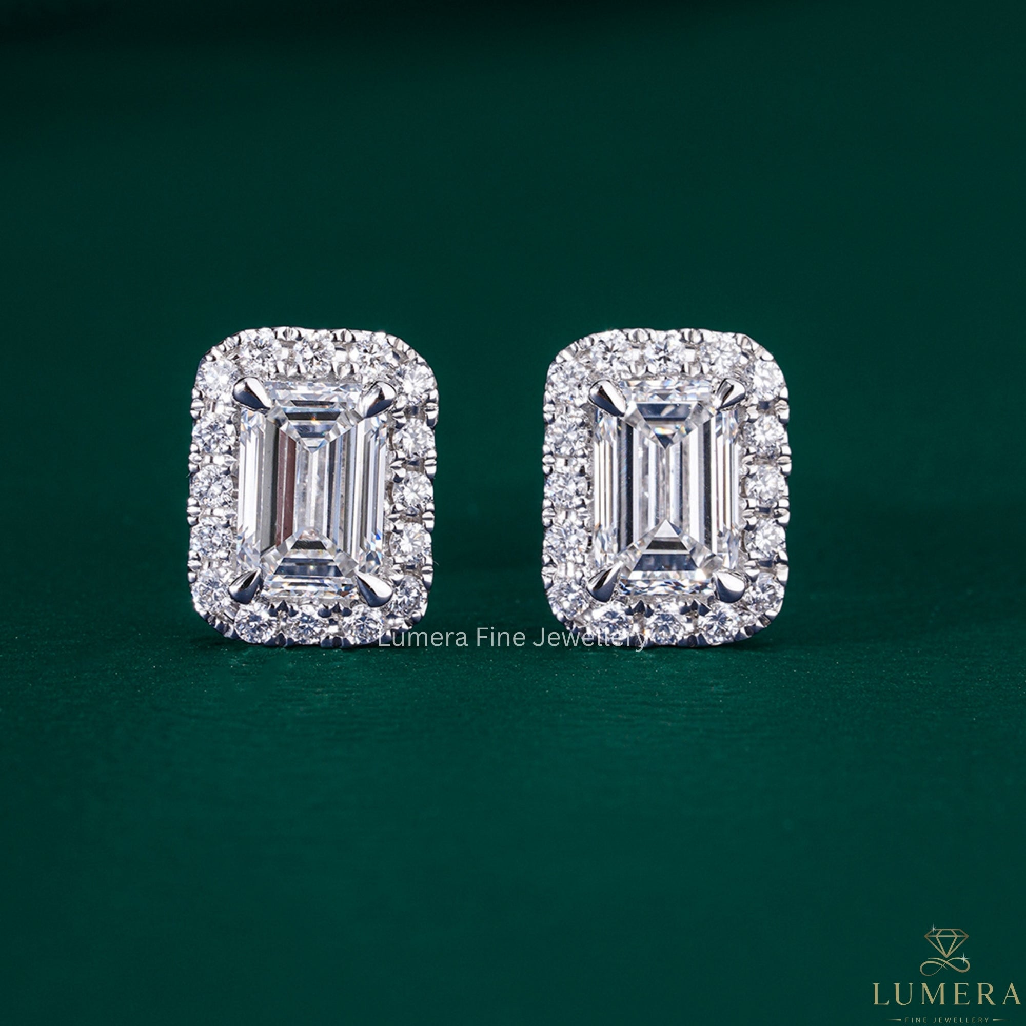 2.50 TCW Lab Grown Diamond Emerald Cut Halo Stud Earrings