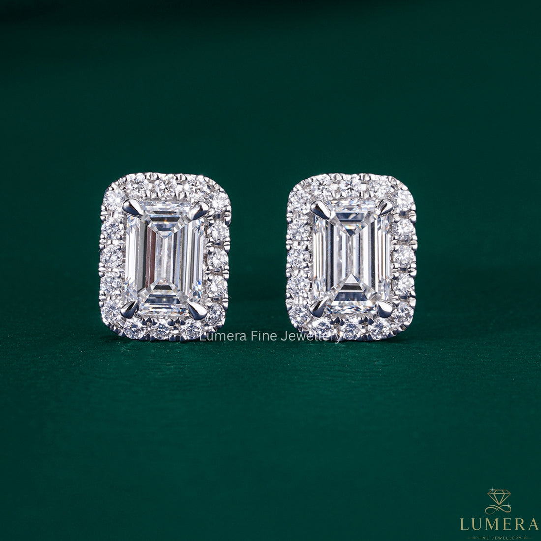 2.50 TCW Lab Grown Diamond Emerald Cut Halo Stud Earrings