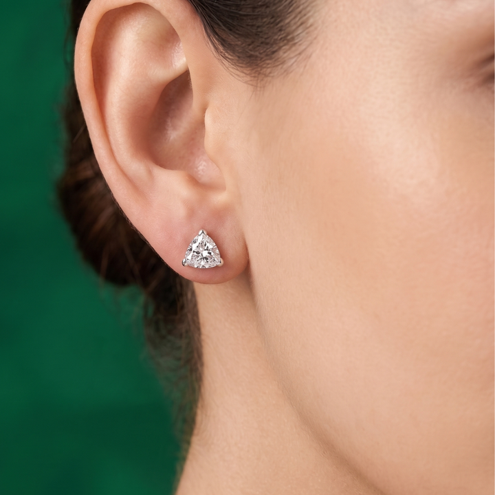 Trillion Cut Diamond Earrings In Solitaire Style