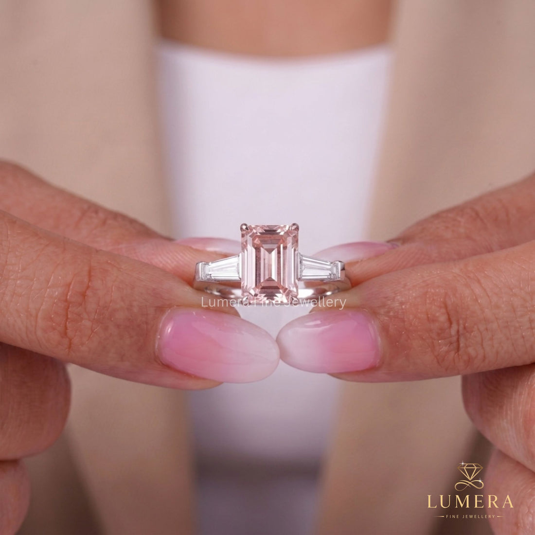 Lab color stone ring featuring a two tone gold ring.
