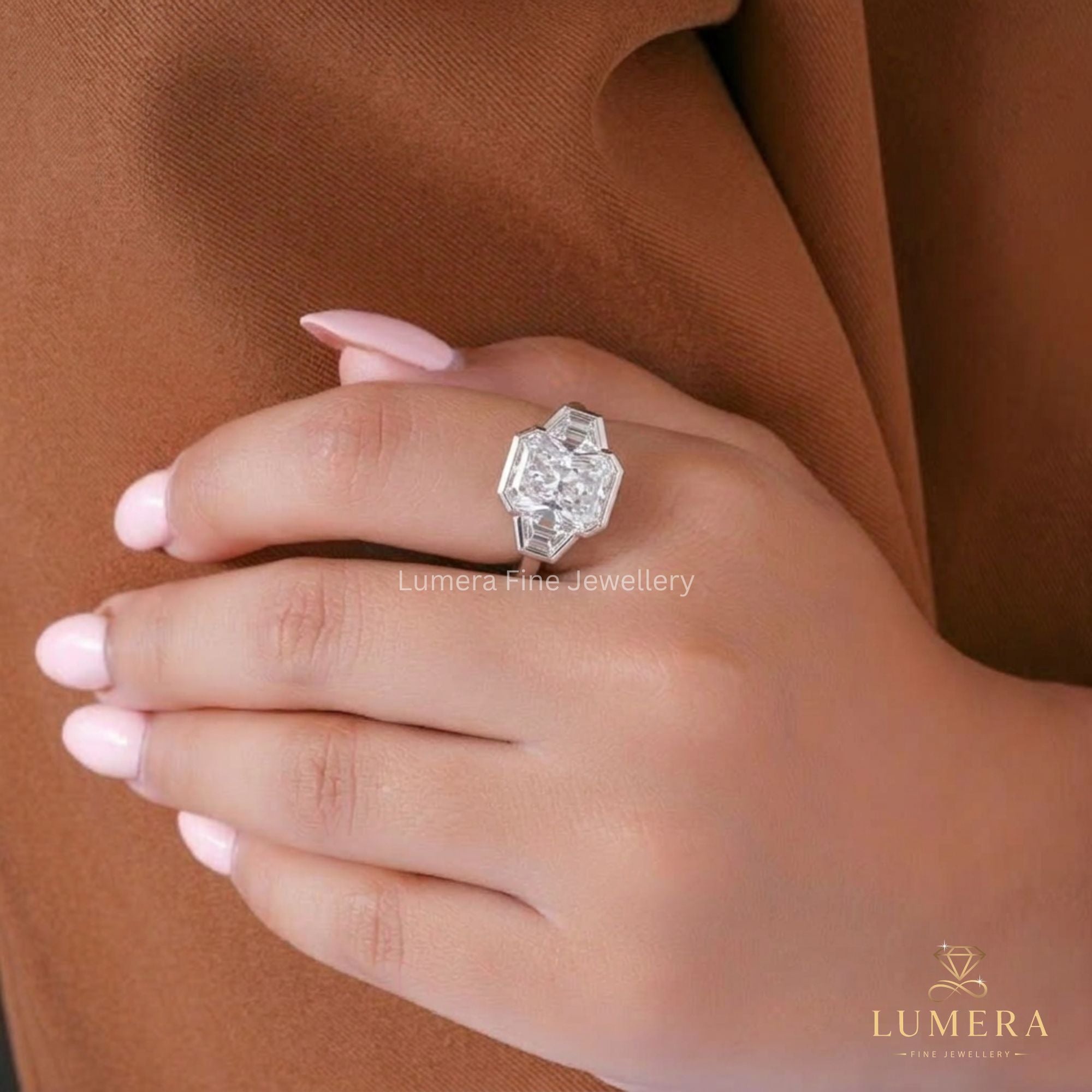 Bezel setting ring paired with a solid gold ring.
