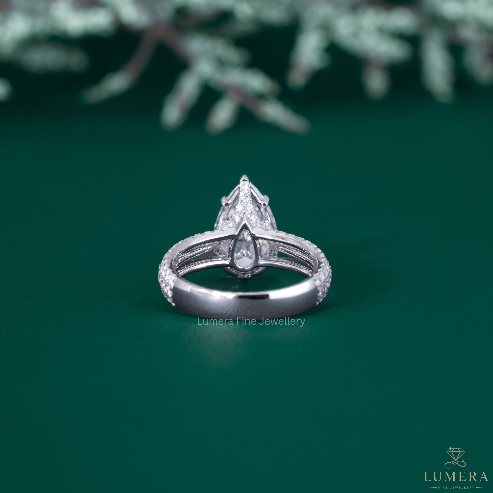 Pave ring with almond diamond ring.