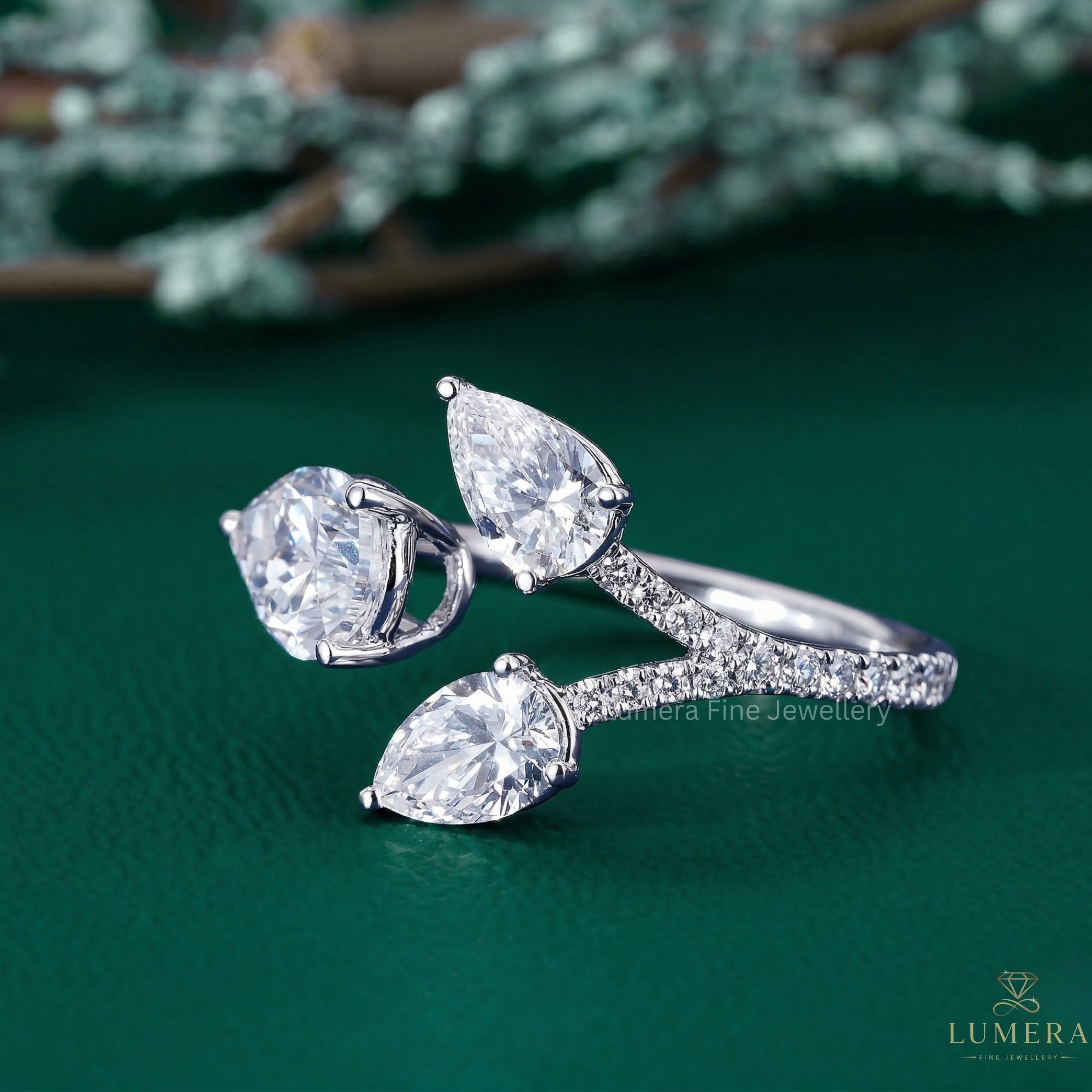 pear shape diamond ring with pave diamond engagement ring.