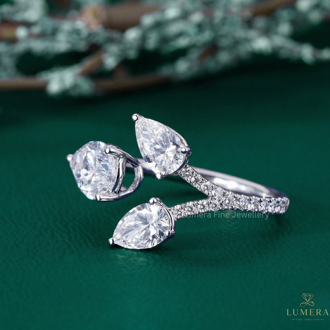 pear shape diamond ring with pave diamond engagement ring.