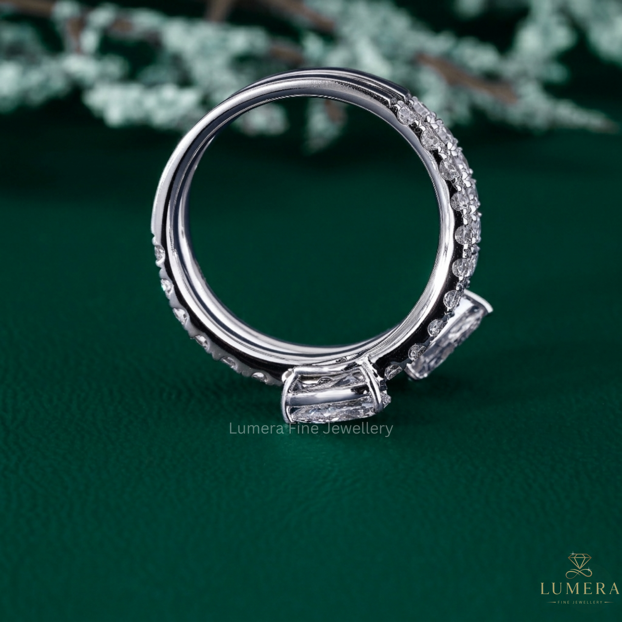 pear cut two stone band with two stone pear diamond band.
