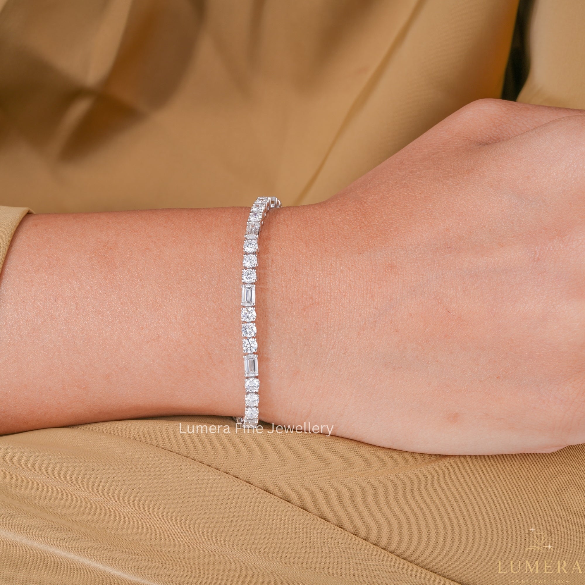 Emerald and Round Lab Grown Diamond Tennis Bracelet