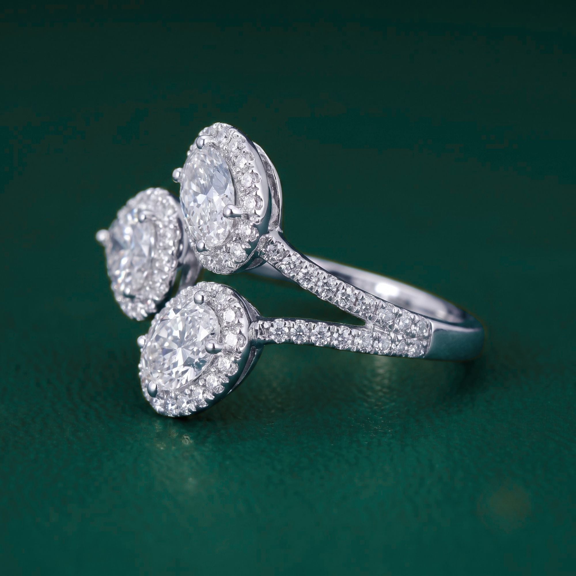 Oval And Pear Bypass Set Three Stone Engagement Ring