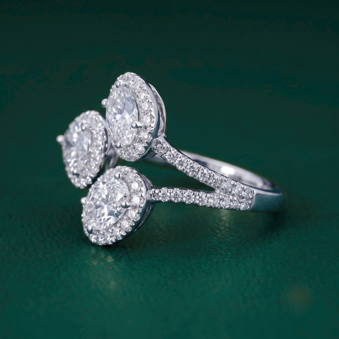 Oval And Pear Bypass Set Three Stone Engagement Ring