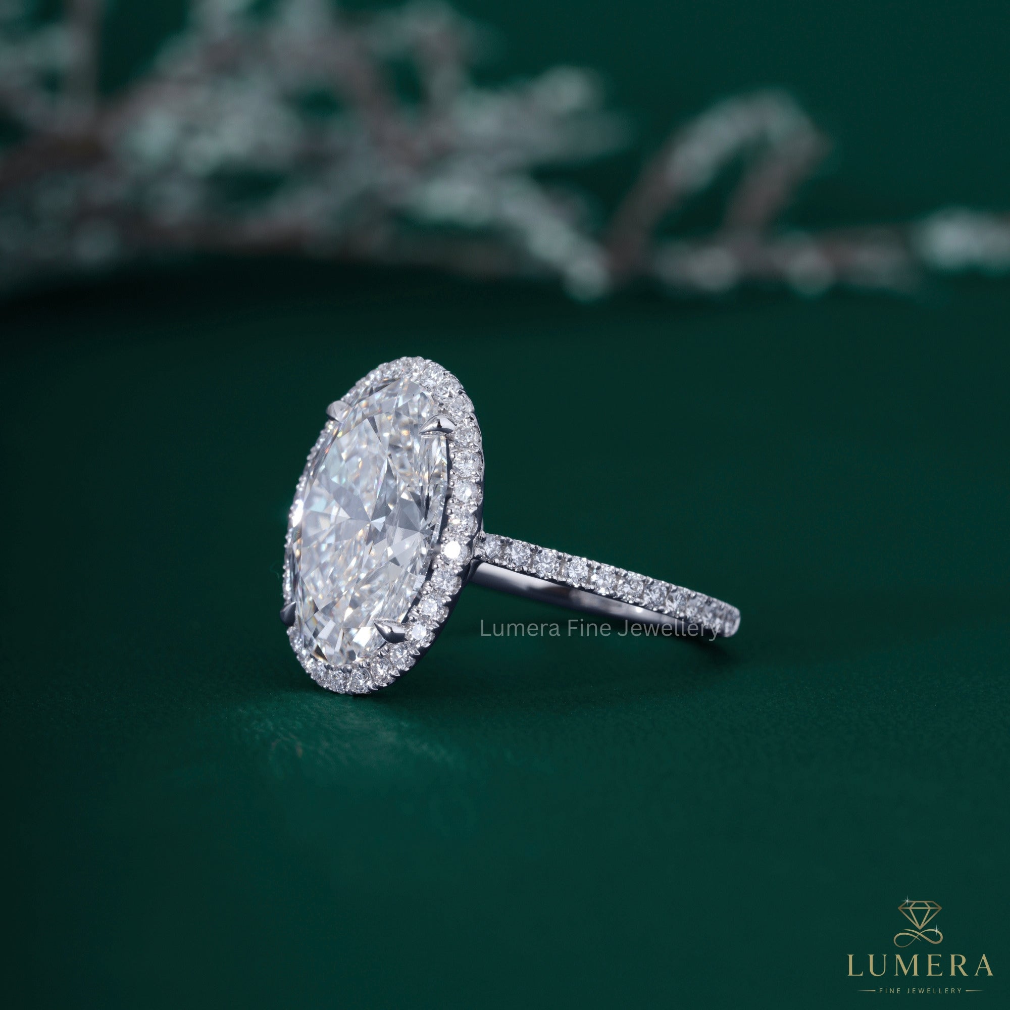Halo diamond ring with halo engagement ring.