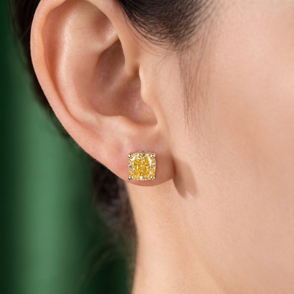 Yellow Lab Diamond Cushion Cut Earrings