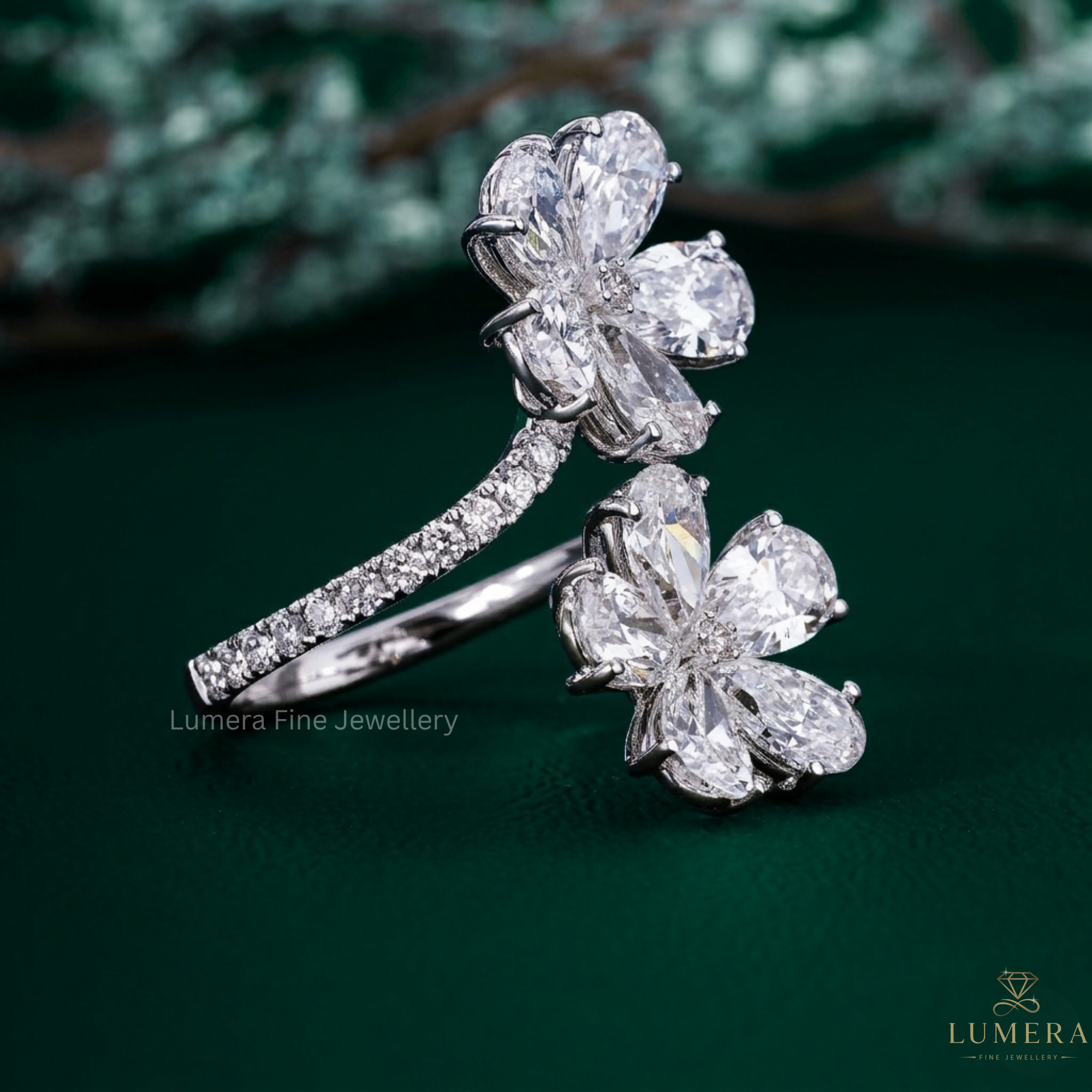 pave diamond engagement ring with pave setting ring.