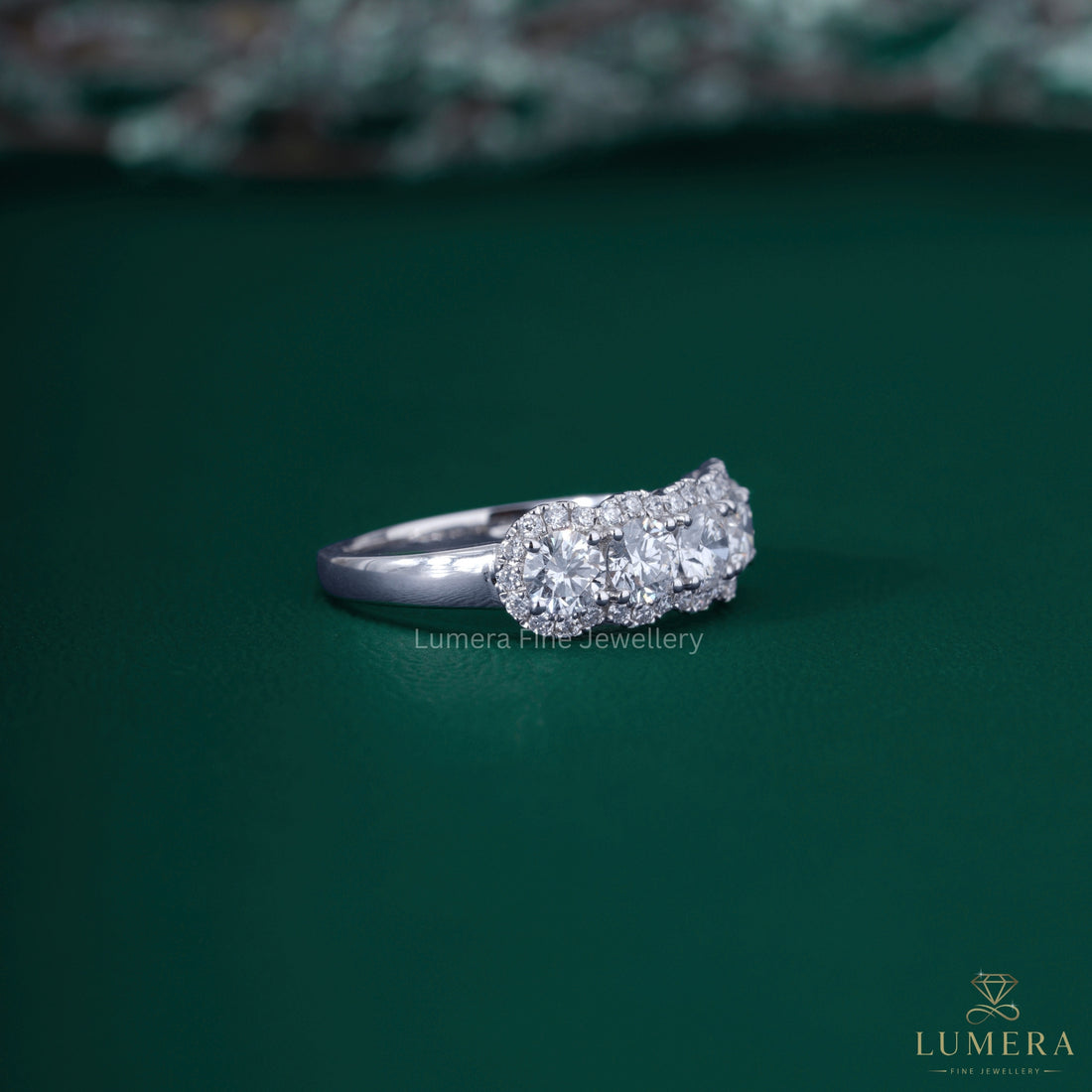 5 stone ring with round wedding band.