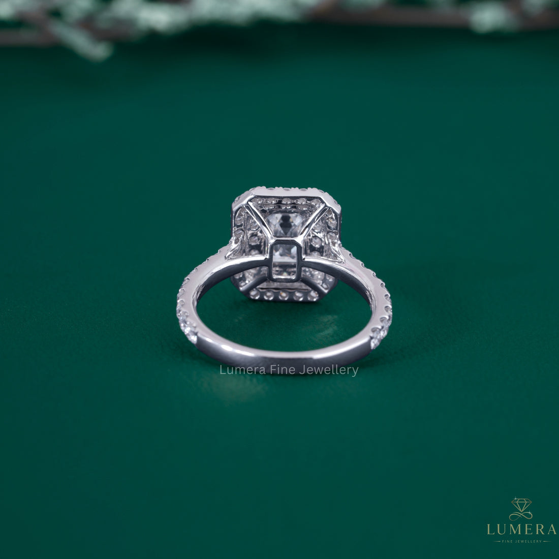 Pave diamond engagement ring with prong diamond ring.
