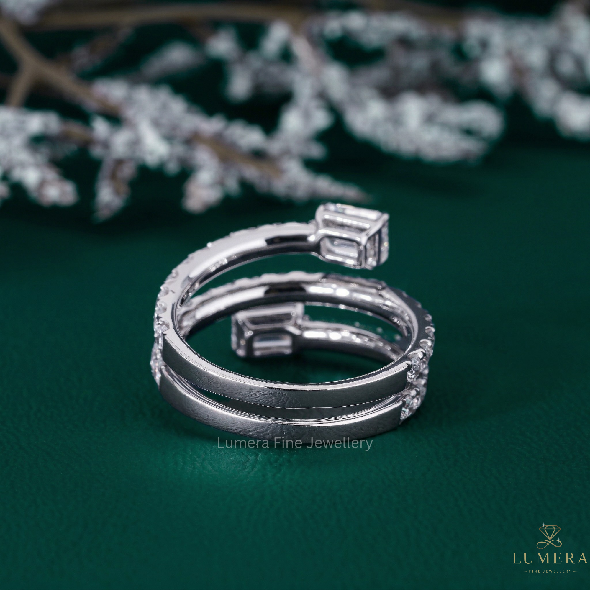Emerald diamond wedding band with Emerald cut wedding band.
