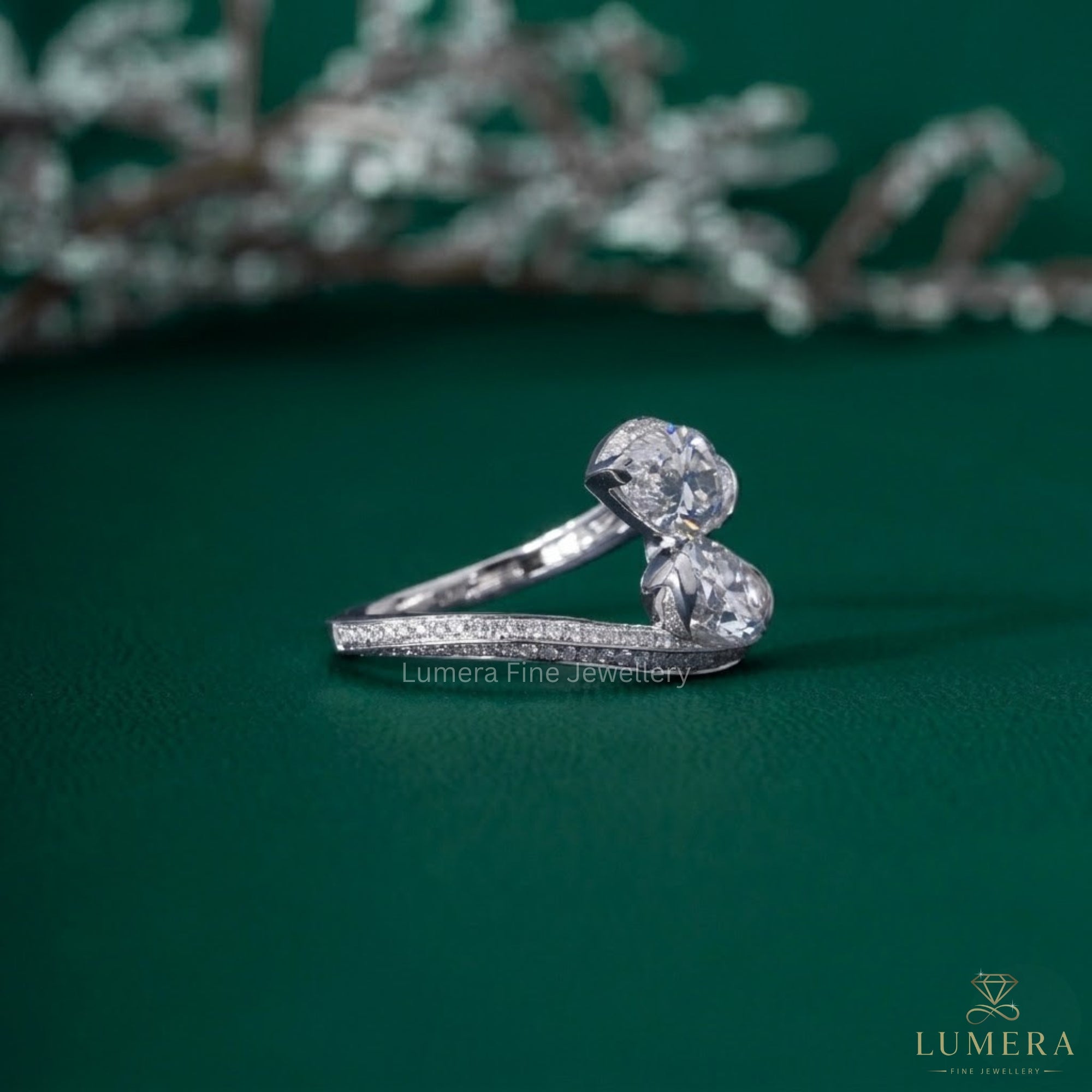 Oval diamond engagement ring with Bypass engagement ring.
