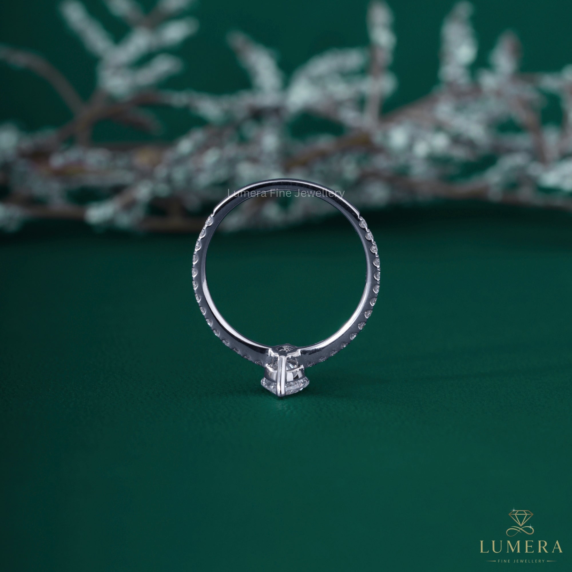 Basket ring setting with stackable pave ring.