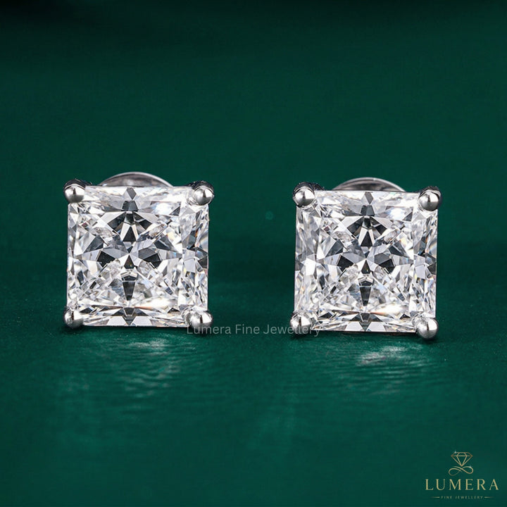 3.20 TCW Princess Cut Lab Grown Diamond Stud Earrings