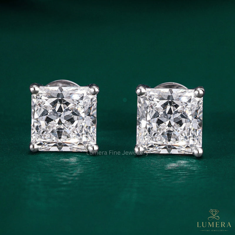 princess cut earrings with princess diamond earrings.
