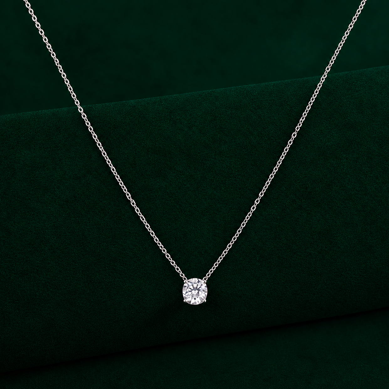 round cut diamond pendant with solitaire diamond necklace.

