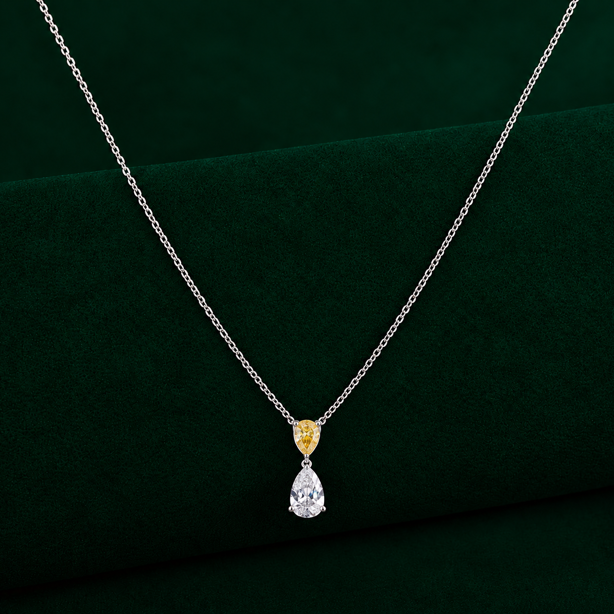 two stone chain pendant with teardrop diamond dangle necklace.
